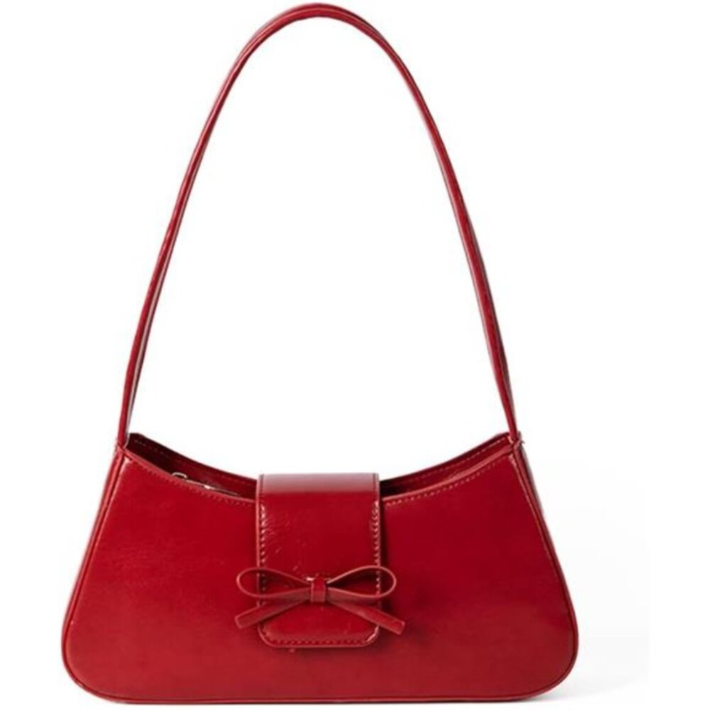 Small Shoulder Bag for Women Y2k Mini Hobo Handbag Cute Bow Faux Leather Purse